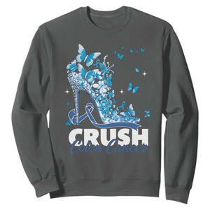 Crush Colon Cancer Sweatshirt Colorectal Cancer Awareness Bling Blue Ribbon High Heel TS11 Dark Heather Print Your Wear