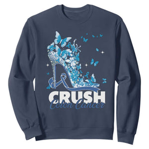 Crush Colon Cancer Sweatshirt Colorectal Cancer Awareness Bling Blue Ribbon High Heel TS11 Navy Print Your Wear