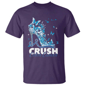 Crush Colon Cancer T Shirt Colorectal Cancer Awareness Bling Blue Ribbon High Heel TS11 Purple Print Your Wear