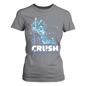Crush Colon Cancer T Shirt For Women Colorectal Cancer Awareness Bling Blue Ribbon High Heel TS11 Charcoal Print Your Wear