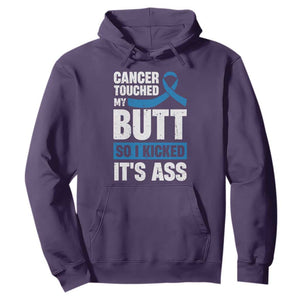 Colon Cancer Awareness Hoodie Cancer Touched My Butt So I Kicked It's Ass Dark Blue Ribbon TS11 Purple Print Your Wear