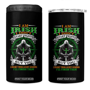 Irish Pride 4 in 1 Can Cooler Tumbler I Am Irish I Don't Start Fights But You Can Bet Your Lucky Charms TS11 One Size: 16 oz Black Print Your Wear