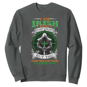 Irish Pride Sweatshirt I Am Irish I Don't Start Fights But You Can Bet Your Lucky Charms TS11 Dark Heather Print Your Wear