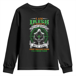 Irish Pride Youth Sweatshirt I Am Irish I Don't Start Fights But You Can Bet Your Lucky Charms TS11 Black Print Your Wear