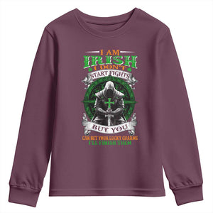 Irish Pride Youth Sweatshirt I Am Irish I Don't Start Fights But You Can Bet Your Lucky Charms TS11 Maroon Print Your Wear