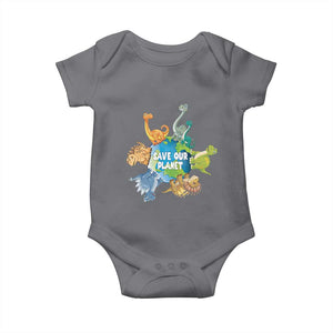 Earth Day Save Our Planet Baby Onesie Cute Dinosaurs Around World TS11 Charcoal Print Your Wear