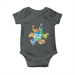 Earth Day Save Our Planet Baby Onesie Cute Dinosaurs Around World TS11 Dark Heather Print Your Wear