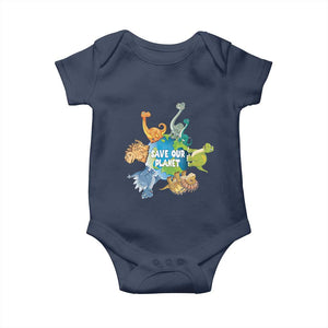 Earth Day Save Our Planet Baby Onesie Cute Dinosaurs Around World TS11 Navy Print Your Wear