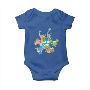 Earth Day Save Our Planet Baby Onesie Cute Dinosaurs Around World TS11 Royal Blue Print Your Wear