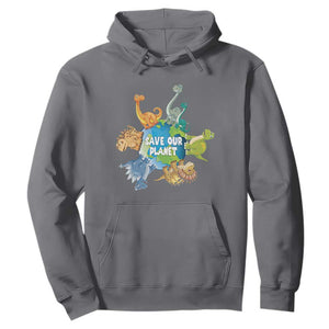 Earth Day Save Our Planet Hoodie Cute Dinosaurs Around World TS11 Charcoal Print Your Wear