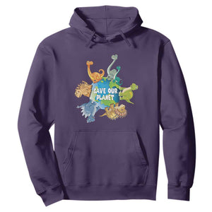 Earth Day Save Our Planet Hoodie Cute Dinosaurs Around World TS11 Purple Print Your Wear