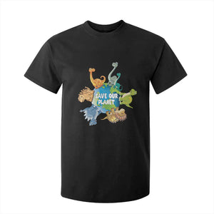 Earth Day Save Our Planet T Shirt For Kid Cute Dinosaurs Around World TS11 Black Print Your Wear