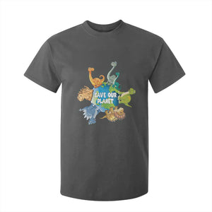 Earth Day Save Our Planet T Shirt For Kid Cute Dinosaurs Around World TS11 Dark Heather Print Your Wear