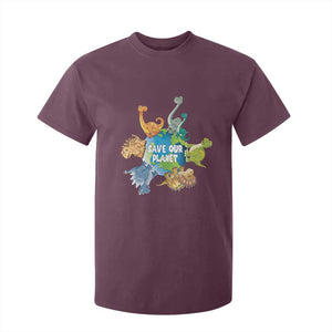 Earth Day Save Our Planet T Shirt For Kid Cute Dinosaurs Around World TS11 Maroon Print Your Wear