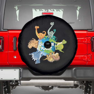Earth Day Save Our Planet Spare Tire Cover Cute Dinosaurs Around World TS11 Black Print Your Wear