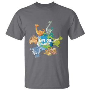 Earth Day Save Our Planet T Shirt Cute Dinosaurs Around World TS11 Charcoal Print Your Wear