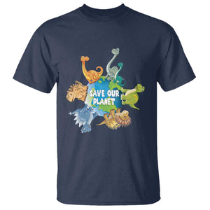 Earth Day Save Our Planet T Shirt Cute Dinosaurs Around World TS11 Navy Print Your Wear