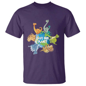 Earth Day Save Our Planet T Shirt Cute Dinosaurs Around World TS11 Purple Print Your Wear