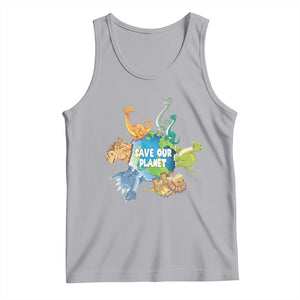 Earth Day Save Our Planet Tank Top Cute Dinosaurs Around World TS11 Athletic Heather Print Your Wear