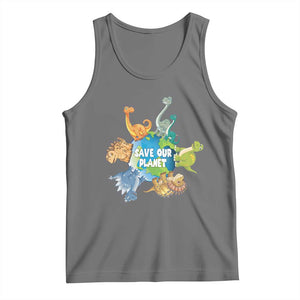Earth Day Save Our Planet Tank Top Cute Dinosaurs Around World TS11 Black Heather Print Your Wear