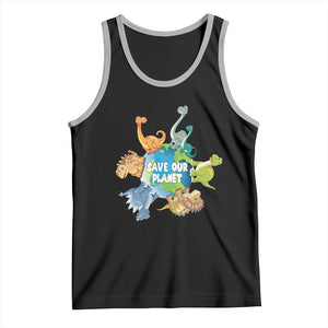 Earth Day Save Our Planet Tank Top Cute Dinosaurs Around World TS11 Black Athletic Heather Print Your Wear