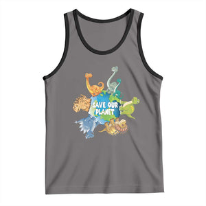 Earth Day Save Our Planet Tank Top Cute Dinosaurs Around World TS11 Deep Heather Black Print Your Wear