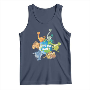 Earth Day Save Our Planet Tank Top Cute Dinosaurs Around World TS11 Navy Print Your Wear
