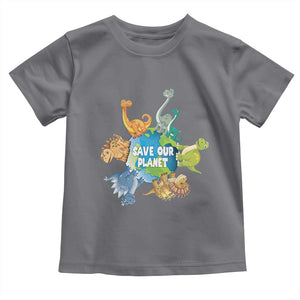 Earth Day Save Our Planet Toddler T Shirt Cute Dinosaurs Around World TS11 Charcoal Print Your Wear