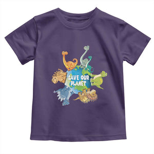 Earth Day Save Our Planet Toddler T Shirt Cute Dinosaurs Around World TS11 Purple Print Your Wear