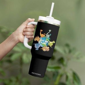 Earth Day Save Our Planet Tumbler With Handle Cute Dinosaurs Around World TS11 Print Your Wear