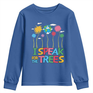 Funny Earth Day I Speak For The Trees Youth Sweatshirt Hippie Trees TS11 Royal Blue Print Your Wear