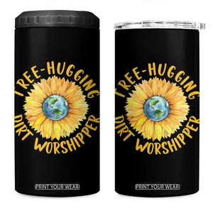 Earth Day Tree Hugging Dirt Worshipper 4 in 1 Can Cooler Tumbler Earth Sunflower TS11 One Size: 16 oz Black Print Your Wear