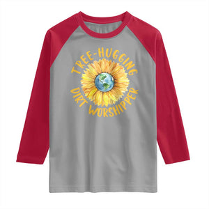 Earth Day Tree Hugging Dirt Worshipper Raglan Shirt Earth Sunflower TS11 Sport Gray Red Print Your Wear