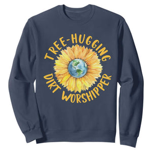 Earth Day Tree Hugging Dirt Worshipper Sweatshirt Earth Sunflower TS11 Navy Print Your Wear