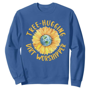 Earth Day Tree Hugging Dirt Worshipper Sweatshirt Earth Sunflower TS11 Royal Blue Print Your Wear