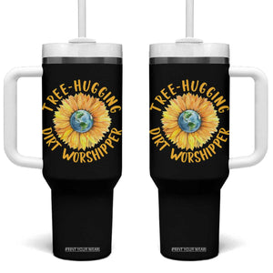 Earth Day Tree Hugging Dirt Worshipper Tumbler With Handle Earth Sunflower TS11 One Size: 40 oz Black Print Your Wear