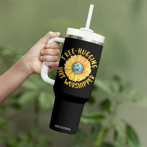 Earth Day Tree Hugging Dirt Worshipper Tumbler With Handle Earth Sunflower TS11 Print Your Wear