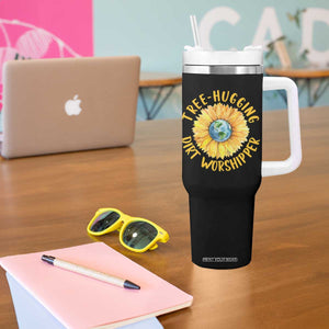 Earth Day Tree Hugging Dirt Worshipper Tumbler With Handle Earth Sunflower TS11 Print Your Wear
