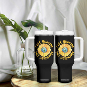 Earth Day Tree Hugging Dirt Worshipper Tumbler With Handle Earth Sunflower TS11 Print Your Wear