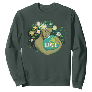 LOVE Mother Earth Day Save Our Planet Environment Green Sweatshirt TS11 Dark Forest Green Print Your Wear