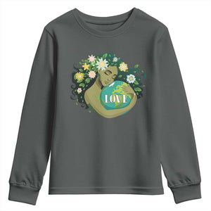 LOVE Mother Earth Day Save Our Planet Environment Green Youth Sweatshirt TS11 Dark Heather Print Your Wear