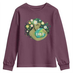 LOVE Mother Earth Day Save Our Planet Environment Green Youth Sweatshirt TS11 Maroon Print Your Wear