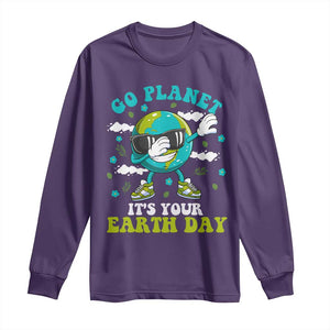 Funny Go Planet It's Your Earth Day Long Sleeve Shirt Dabbing Earth Flower TS11 Purple Print Your Wear