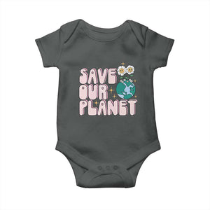Earth Day Save Our Planet Baby Onesie Cute Retro Groove Flower TS11 Dark Heather Print Your Wear