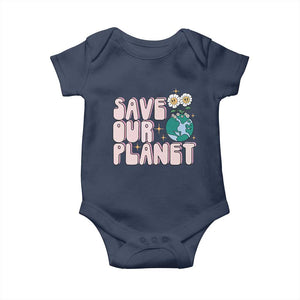 Earth Day Save Our Planet Baby Onesie Cute Retro Groove Flower TS11 Navy Print Your Wear