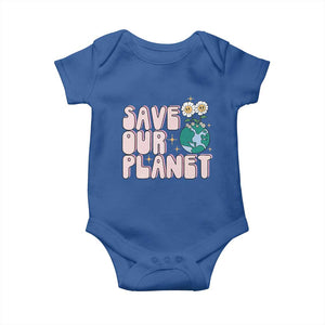 Earth Day Save Our Planet Baby Onesie Cute Retro Groove Flower TS11 Royal Blue Print Your Wear
