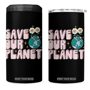 Earth Day Save Our Planet 4 in 1 Can Cooler Tumbler Cute Retro Groove Flower TS11 One Size: 16 oz Black Print Your Wear