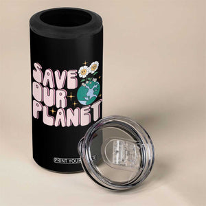Earth Day Save Our Planet 4 in 1 Can Cooler Tumbler Cute Retro Groove Flower TS11 Print Your Wear