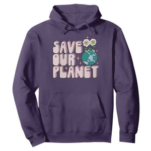 Earth Day Save Our Planet Hoodie Cute Retro Groove Flower TS11 Purple Print Your Wear