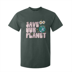 Earth Day Save Our Planet T Shirt For Kid Cute Retro Groove Flower TS11 Dark Forest Green Print Your Wear
